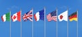 45th G7 summit , August 24Ã¢â¬â26, 2019 in Biarritz, Nouvelle-Aquitaine, France. 7 flags of countries of Group of Seven - Canada,